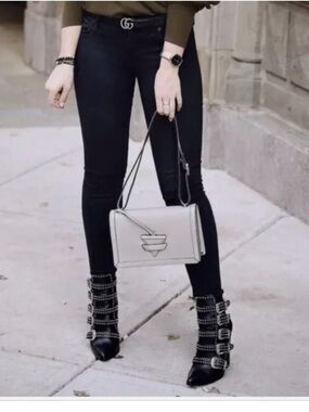 Wild Diva Black Studded Multi-Buckle Pointed Toe Ankle Boots